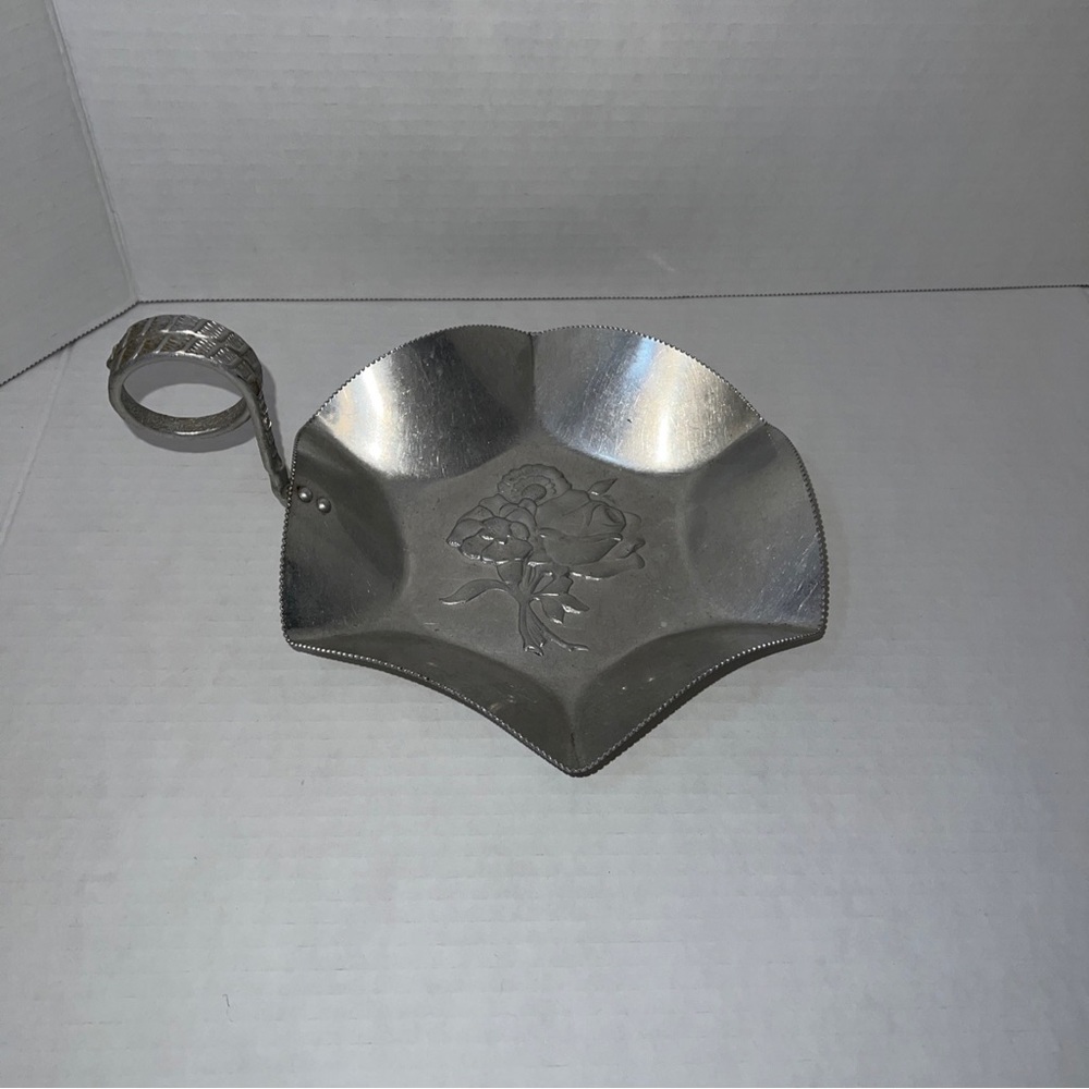 Vintage Nasco Aluminum Candy Dish Made in Italy Rose Design Beveled Edges